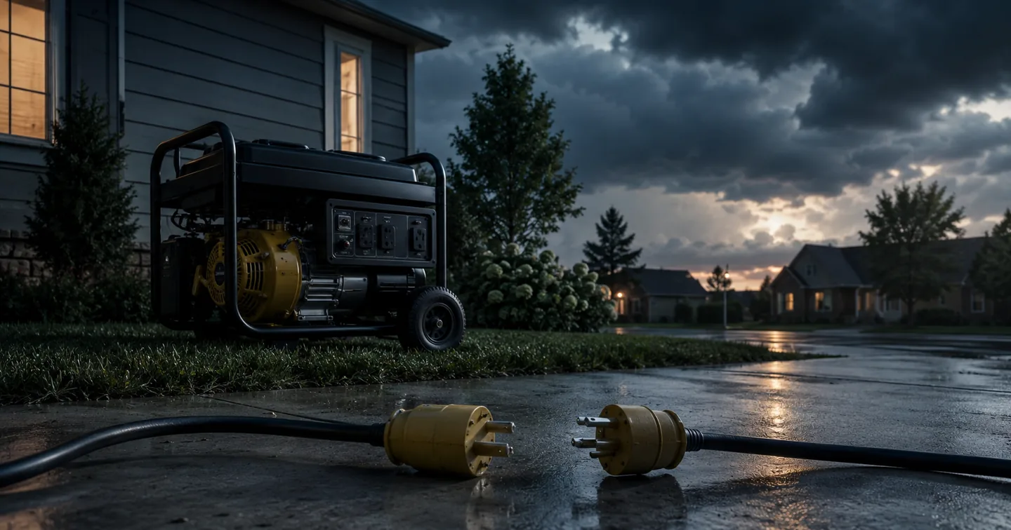 Portable generator safety warning about backfeeding household wiring