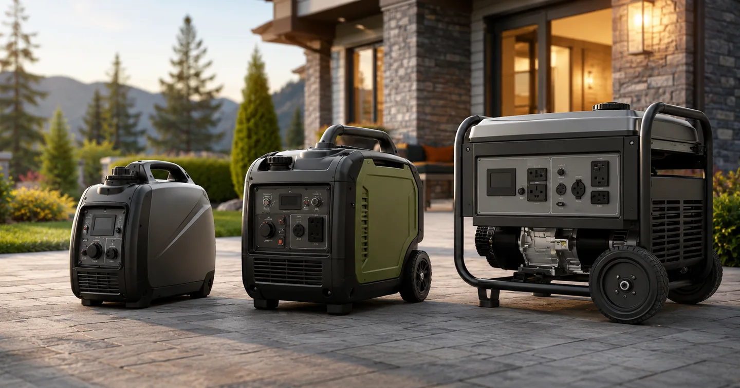 Portable generator prepared outdoors for home backup power